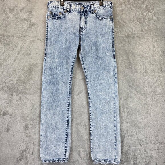 True Religion Jeans Mens 33x28 Blue Ricky Relaxed Straight Super T Distressed - Picture 1 of 16